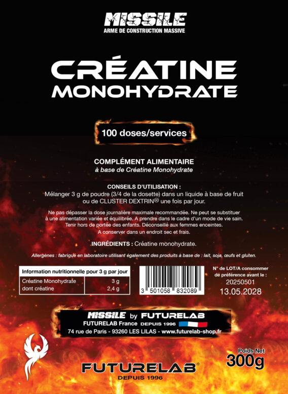 CRÉATINE MONOHYDRATE (poudre) 2 sachet creatine missile site