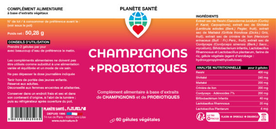CHAMPIGNONS + PROBIOTIQUES 2 ETIQUETTE PLANETE SANTE CHAMPI