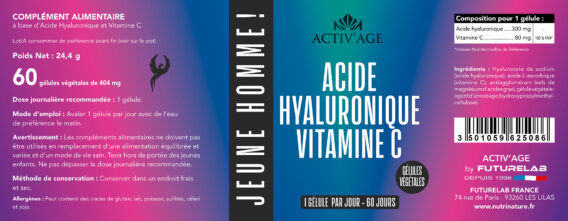 ACIDE HYALURONIQUE + VIT. C JEUNE HOMME 🔴 2 ETIQUETTE 18x7 JEUNE homme