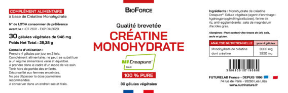 CRÉATINE MONHYDRATE CREAPURE® 2 Etiquette CREAPURE NEW BIOFORCE 160x52 1