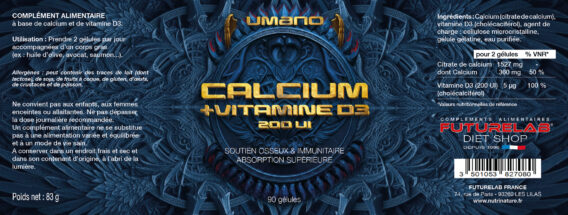 Calcium + Vitamine D3 2 ETIQUETTE 185x7 UMANO CALCIUM VIT D3