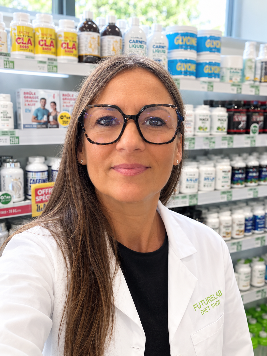 Portrait d’une nutritionniste en boutique de compléments Adriana Libera micro-nutritionniste pour Nutrinature